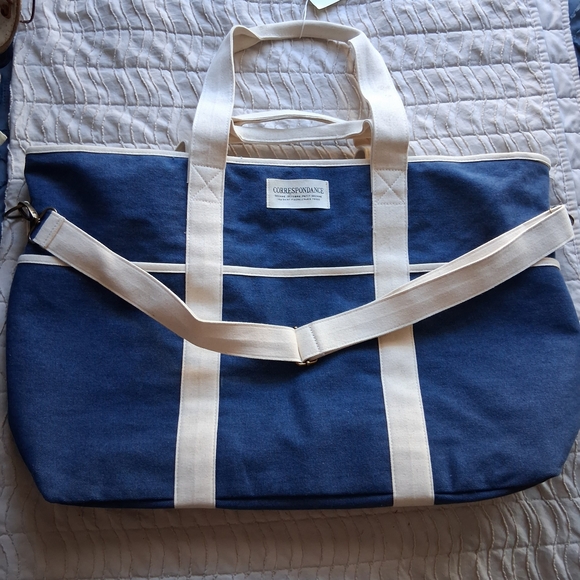 Sezane Denim and Cream Cabas Weekender - Picture 8 of 9